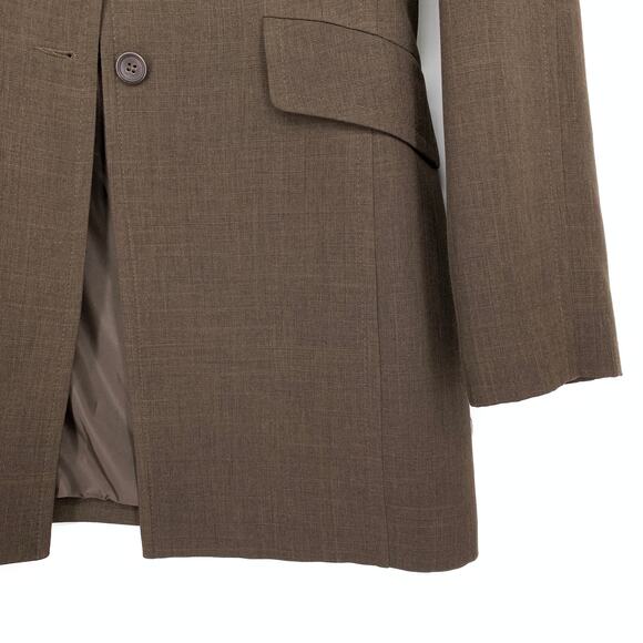 MNG Pant Suit Set Womens Size 8 Long Blazer + Straight Leg Pant Brown One Button - Picture 5 of 12